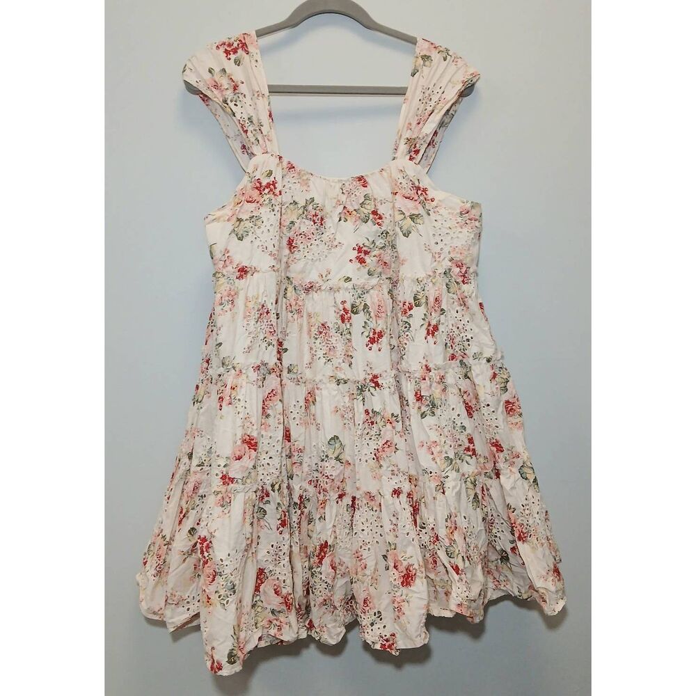 Sophie the label womens large mini dress tiered boho fairy floral beige red